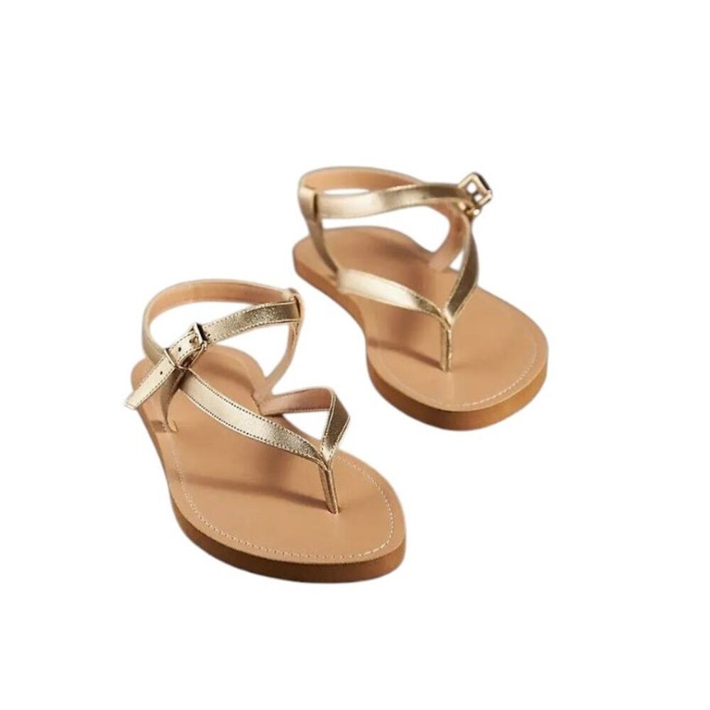 Anthro Pilcro Gold Thong Sandals Size 40 NWT Flat Leather Minimalist Summer